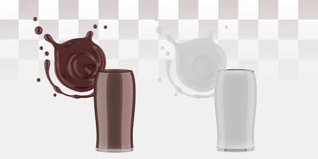 PSD Bicchiere di latte e cioccolato splash Rendering 3D
