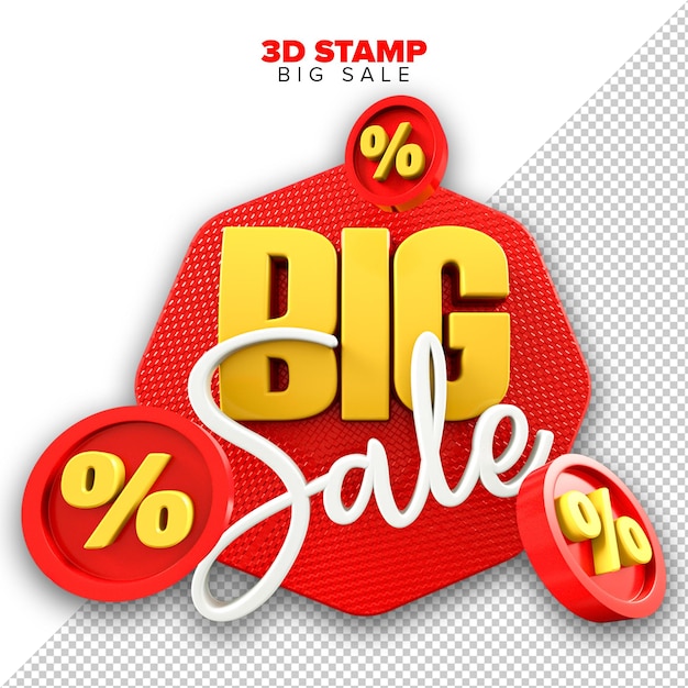 PSD Big Sale 3D-Renderstempel im transparenten Hintergrund