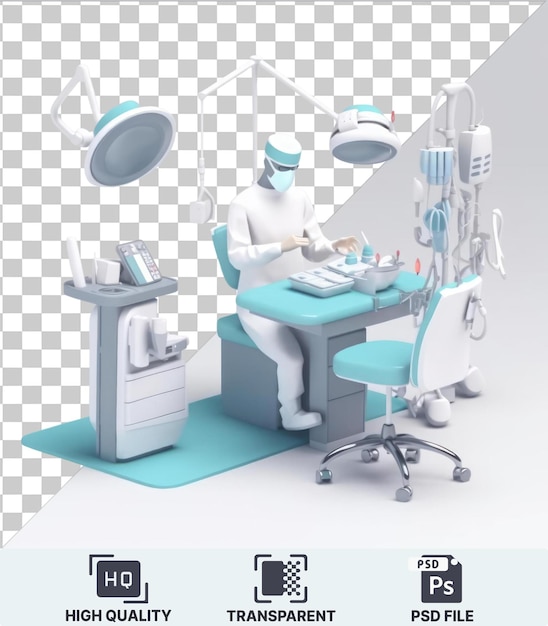 Psd-bild 3d-zeichentrickfilm über einen chirurgen, der einen heiklen medizinischen eingriff durchführt