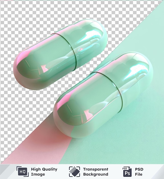 Psd-bild grünes medikamentenkapsel-mockup auf rosa hintergrund