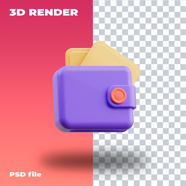 PSD billetera ilustración 3d renderizado 3d icono