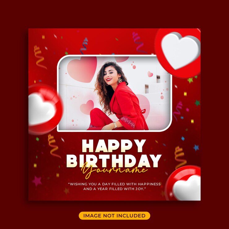 PSD Birthday greeting card social media post or banner with photo frame