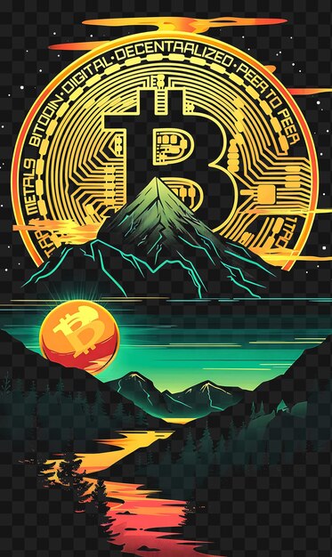 Psd bitcoin y cryptocurrency art descubre carteles de neón pancartas volantes para collage de diseño de camisetas