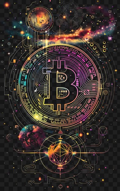 PSD psd bitcoin e criptomoeda arte descubra cartazes de néon banners flyers para tshirt design collage