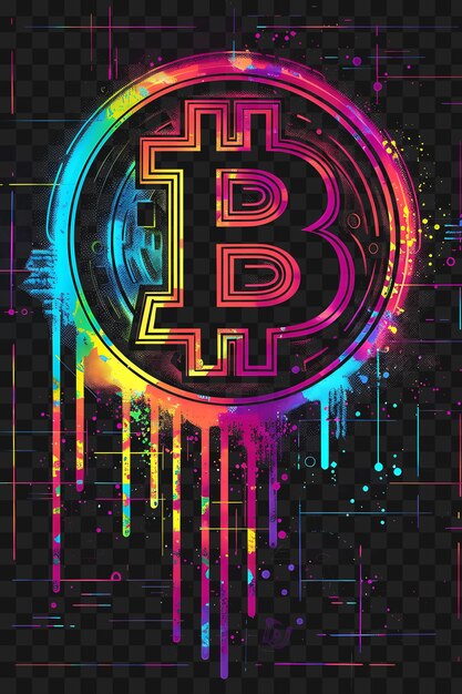 PSD psd bitcoin e criptomoeda arte descubra cartazes de néon banners flyers para tshirt design collage