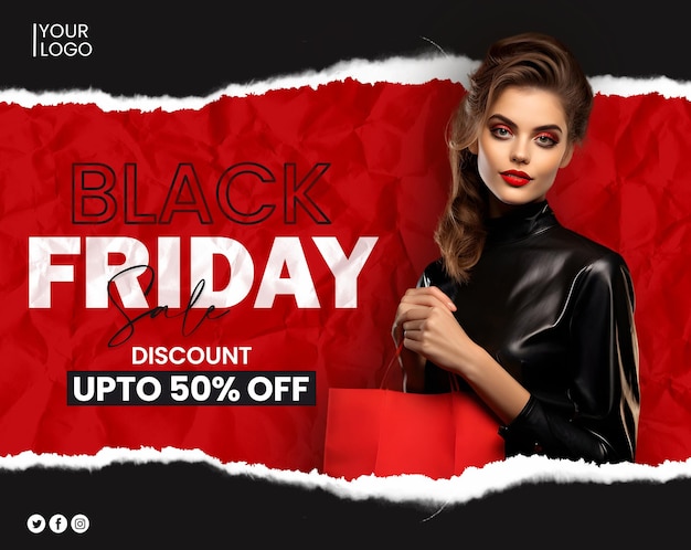 Psd black friday até a venda design de modelo de banner para postagem de mídia social com efeito de texto editável