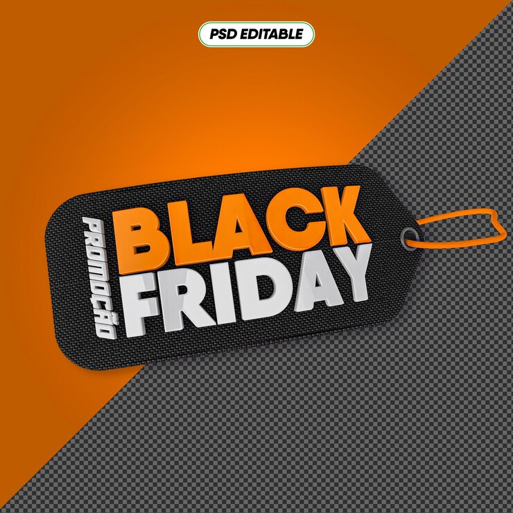 PSD psd black friday label 3d editable negro naranja sin fondo
