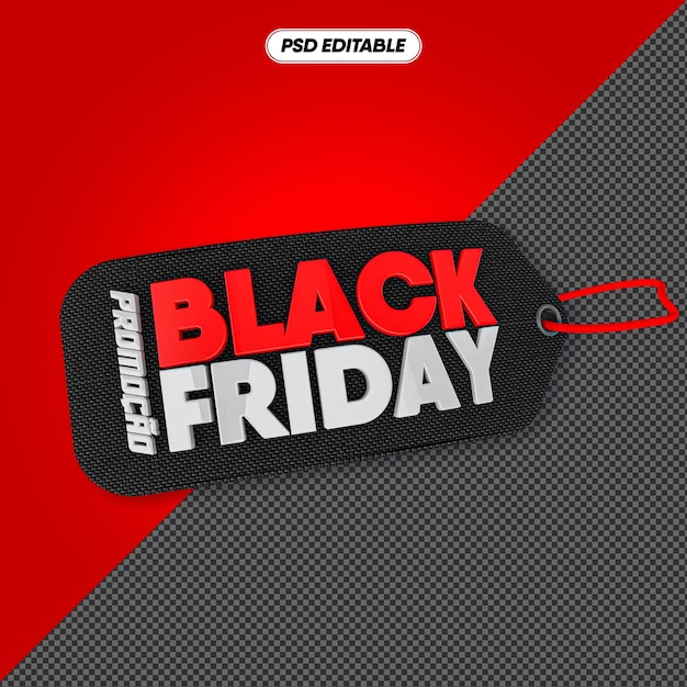 Psd black friday label 3d editable negro rojo sin fondo