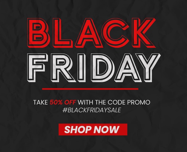PSD Black Friday Sale Banner mit bearbeitbarem Promo Black Friday Sale Vorlage für Social Media Post