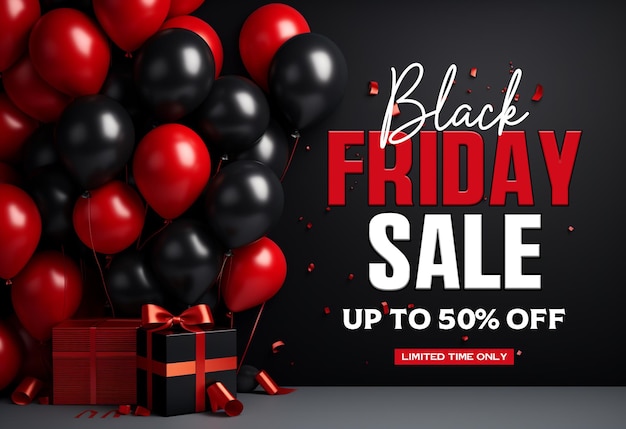 PSD psd black friday sale banner-vorlage und hintergrunddesign mit black friday-ballons