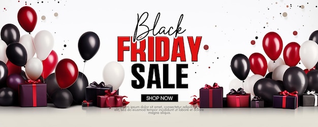 Psd black friday sale banner-vorlage und hintergrunddesign mit black friday-ballons