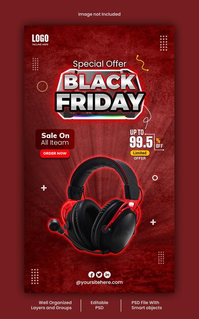 Psd black friday-social-media-story und rabattverkaufsbanner-designvorlage