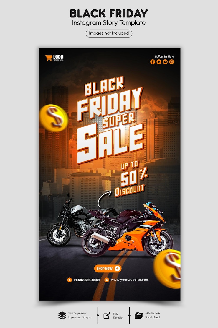 PSD Black Friday Super Sale Instagram und Facebook Story Banner Vorlage