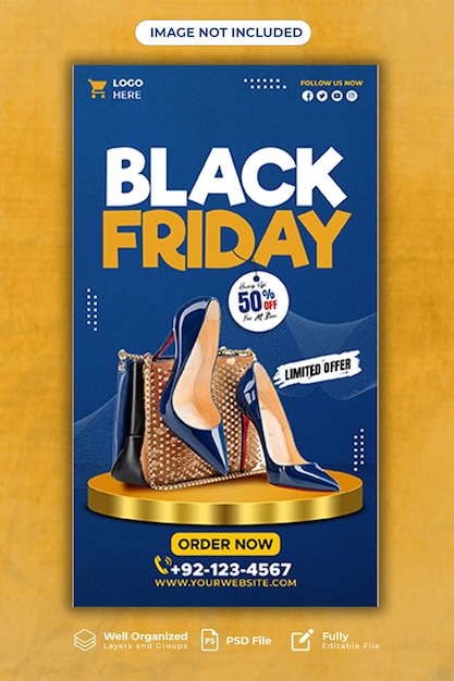 PSD black friday super sale Offerta limitata Modello di social media di Facebook Story