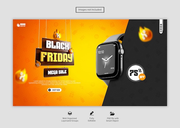 Psd black friday super sale web-banner-vorlage