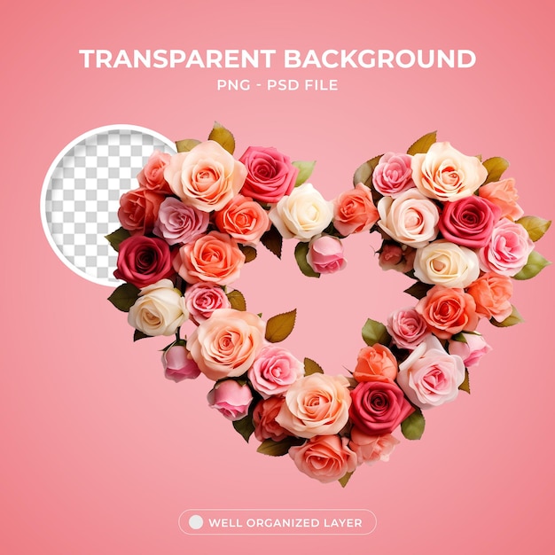 PSD Blumen, die ein Herz bilden PNG Transparenter Hintergrund