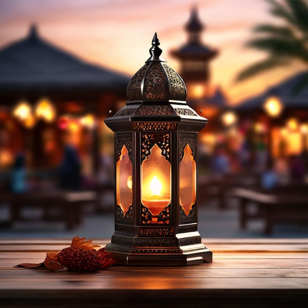 PSD psd blurred background with beautiful islamic lantern