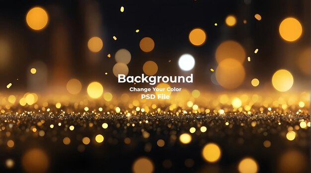 PSD psd bokeh dourado luz chuvosa luzes desfocadas fundo preto bokeh círculo redondo