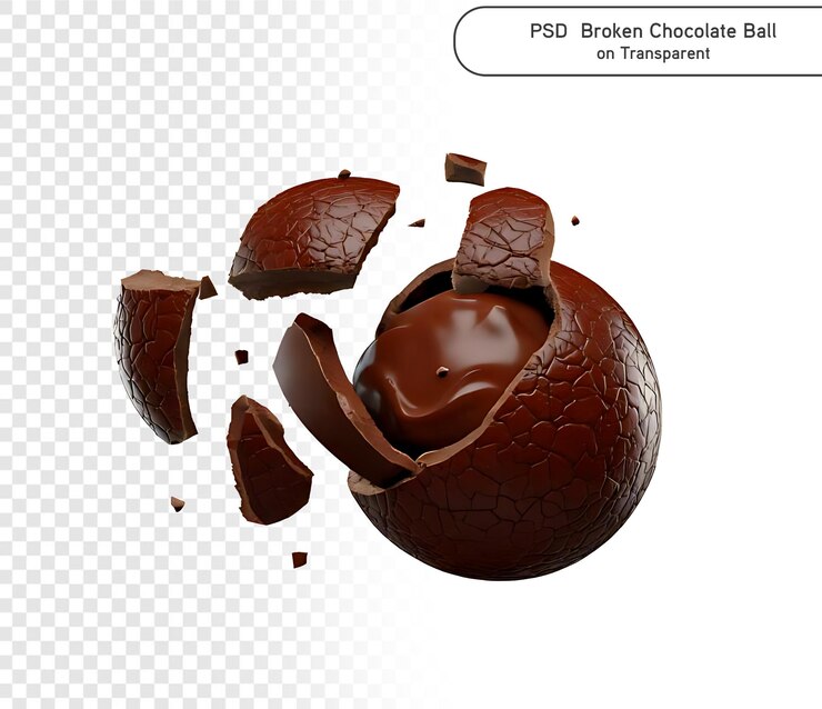 PSD psd bola de chocolate rota ilustración 3d de chocolate de pascua aislado en png fondo transparente
