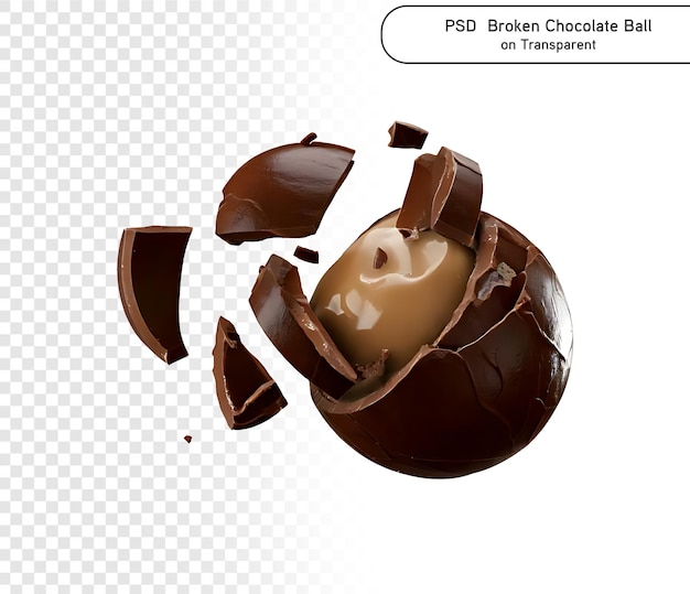 PSD Bola de chocolate rota Ilustración 3D de chocolate de Pascua Aislado en PNG Fondo transparente