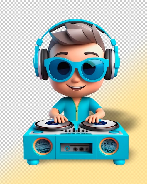 Psd bonito dos desenhos animados 3d menino dj