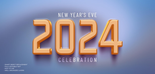 PSD bonne année 2024 effet de texte 3D avec couleur crème douce sur le numéro