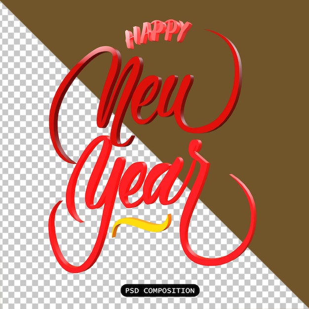 PSD Bonne année 3D Icône de typographie isolée Illustration de rendu 3D