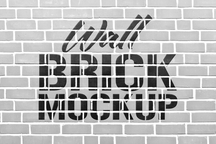 PSD psd brick wall mockup template design con testo a stencil