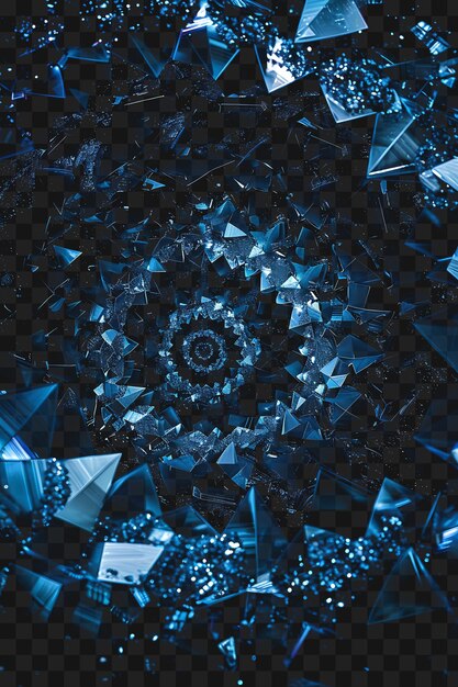 PSD psd brillantes cristales azules de zafiro dispuestos en un patrón en espiral contorno collage arte marco de vidrio
