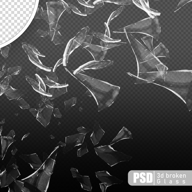 psd broken glass shards transparent background in 3d rendering isolated
