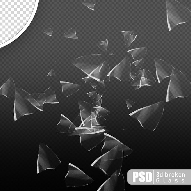 psd broken glass shards transparent background in 3d rendering isolated