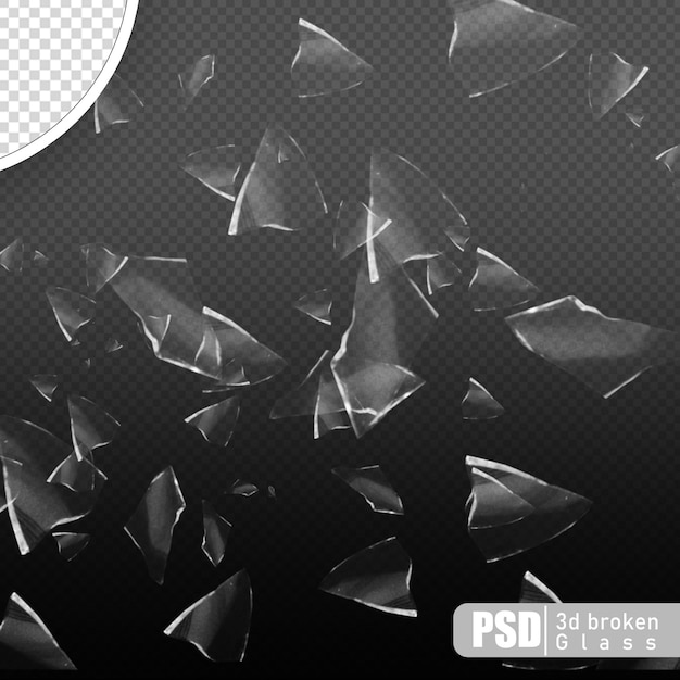 psd broken glass shards transparent background in 3d rendering isolated