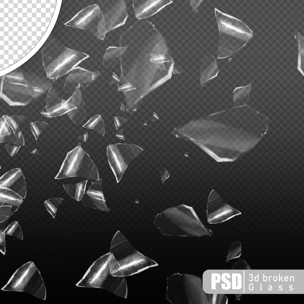 psd broken glass shards transparent background in 3d rendering isolated