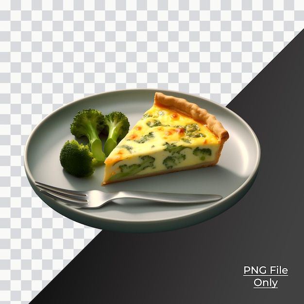 Psd brokkoli-spinat-quiche auf einem teller, nur png premium psd