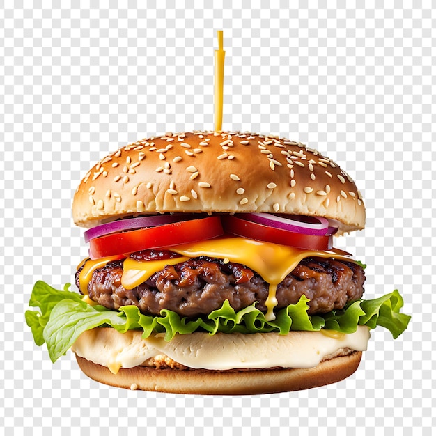 Psd Burger De Bœuf Et De Poulet Au Fromage Frais Isolé Png Premium Sur Fond Transparent