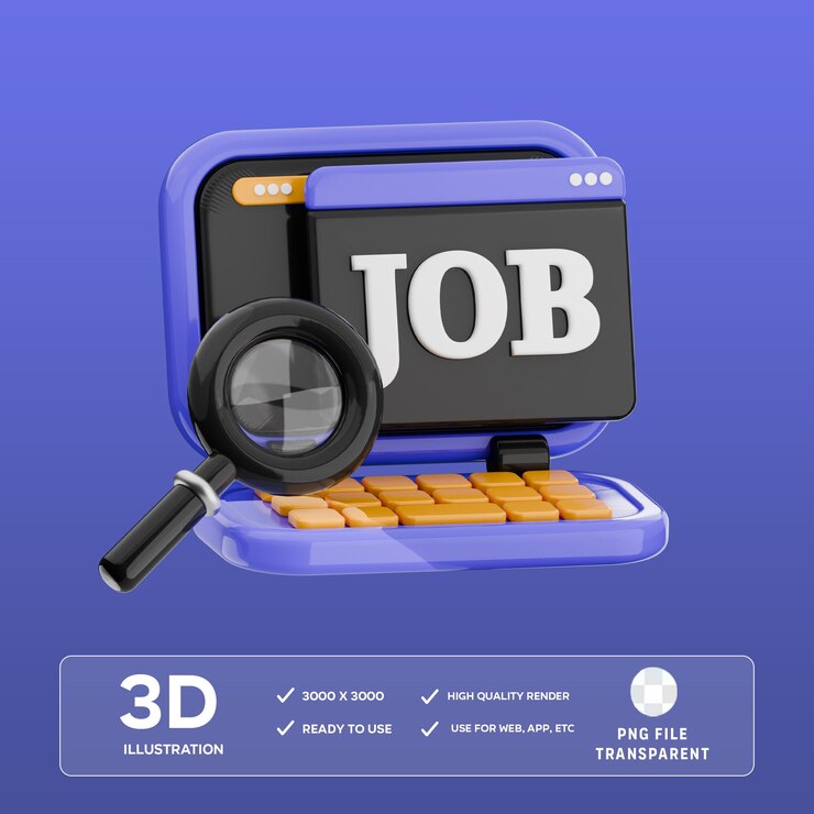 PSD en busca de trabajo en línea Ilustración 3D