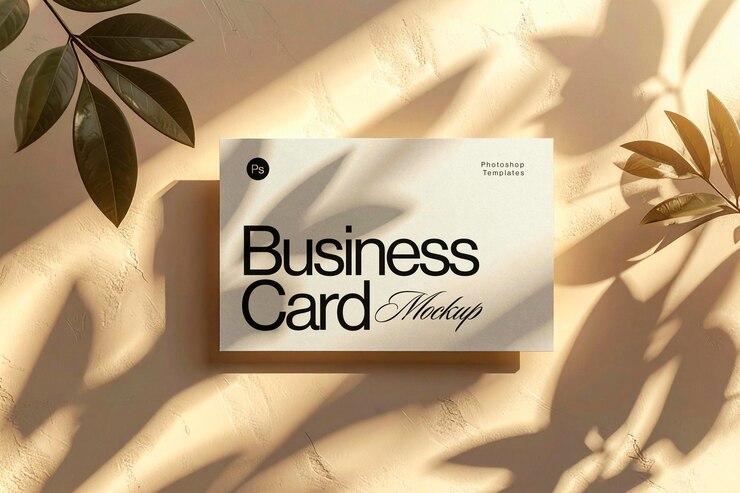 Psd Business Card Mockup with Leaf Shadow