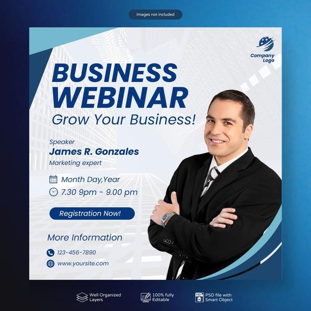 PSD Business Conference Live Webinar amp Modello di post per i social media aziendali