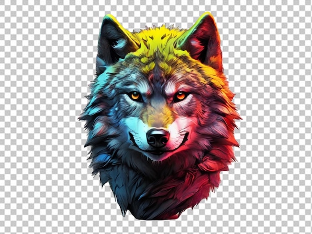 Psd de una cabeza de lobo con pieles resaltada en color neón