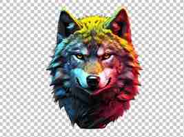 PSD psd de una cabeza de lobo con pieles resaltada en color neón