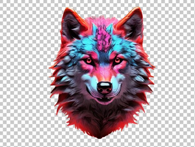 Psd de una cabeza de lobo con pieles resaltada en color neón