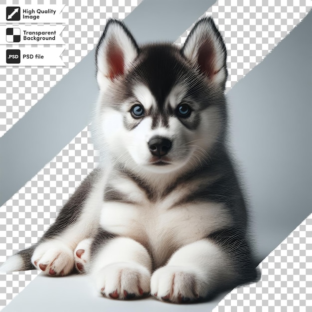 Psd cachorrinho de husky siberiano em fundo transparente com camada de máscara editável