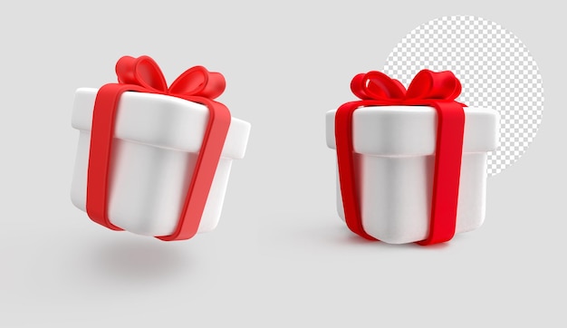 PSD un cadeau blanc avec un ruban rouge rendu en 3D