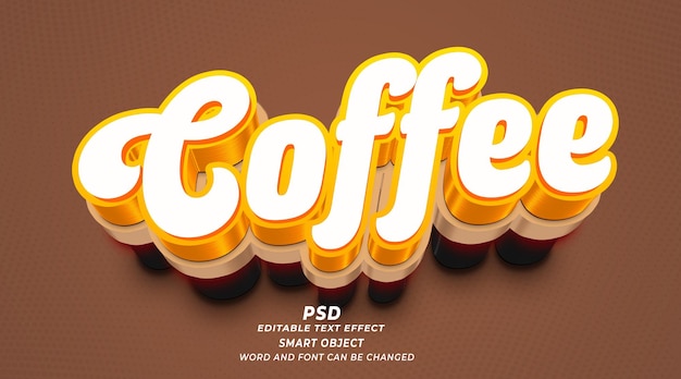 Psd café 3d modelo photoshop de efeito de texto editável