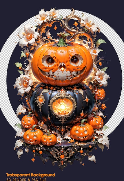 PSD psd una calabaza grande con un ramo de flores y hojas tshirt estilo de diseño de halloween
