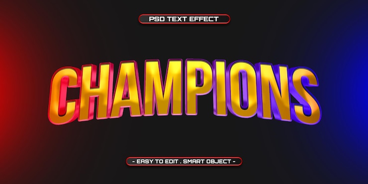 PSD psd campeones efecto de texto editable 3d