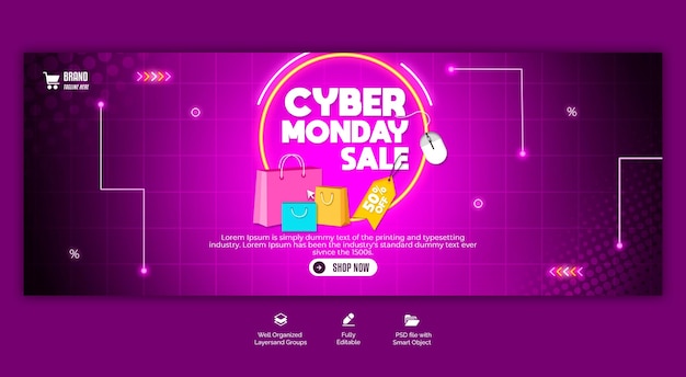 PSD psd capa do facebook e modelo de banner da web para venda e cyber monday