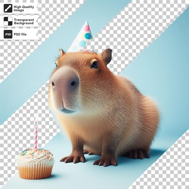 Psd capibara engraçado com chapéu de celebração em fundo transparente