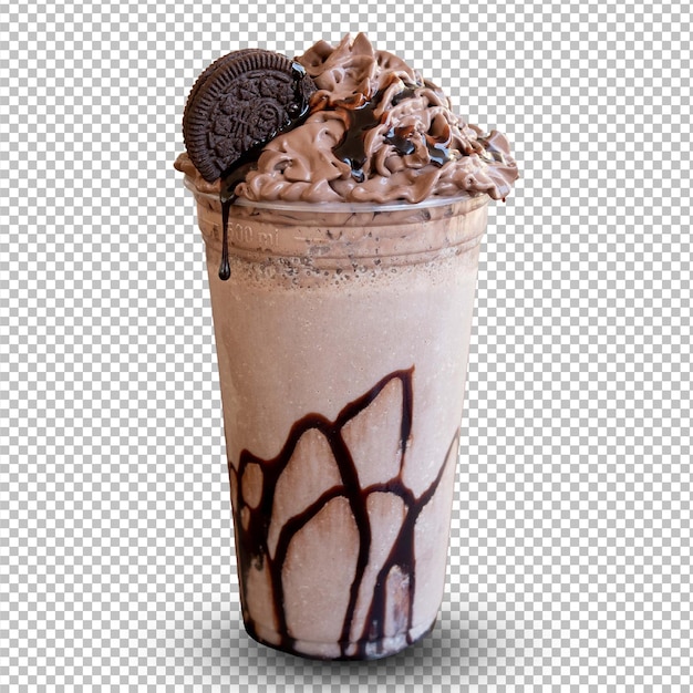 PSD cappuccino con panna montata e cioccolato isolato sullo strato alfa