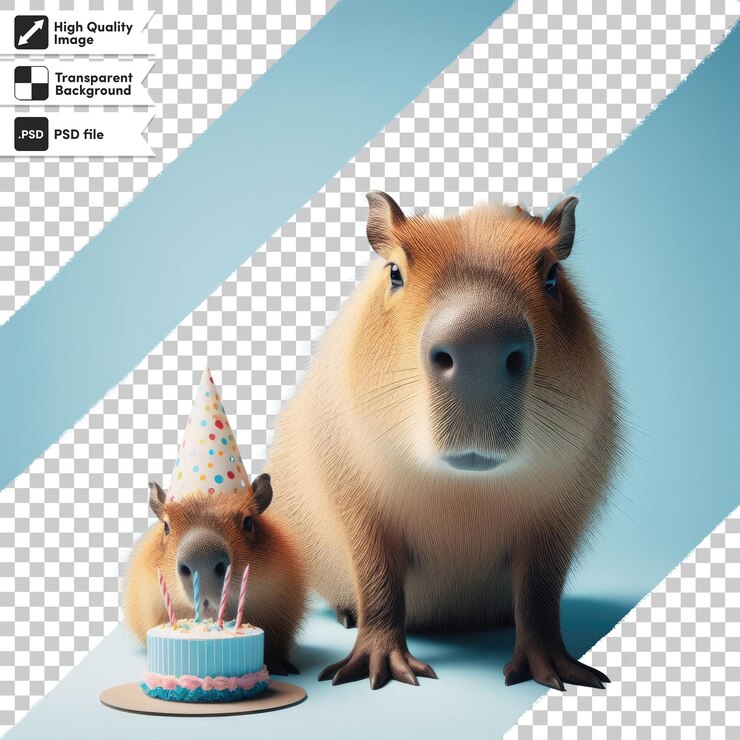 PSD psd capybara divertido con sombrero de celebración sobre fondo transparente